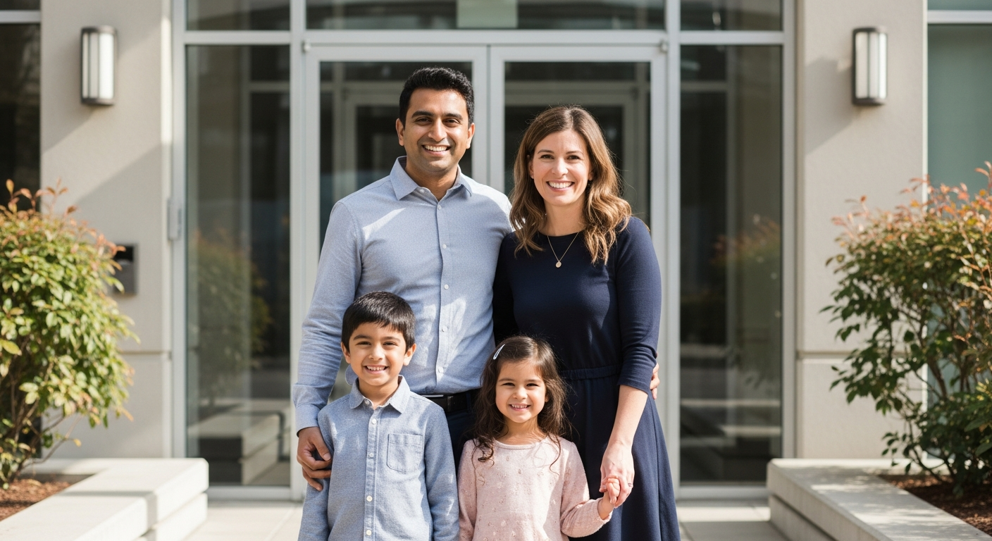 Family in their new affordable home